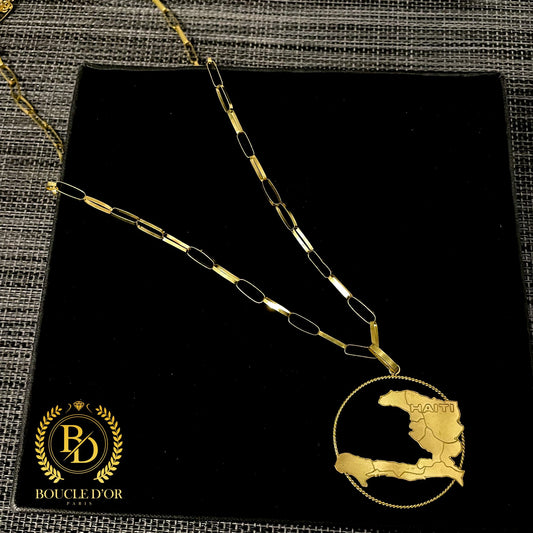 Chaîne Maille simple avec Pendentif Carte d'Haïti