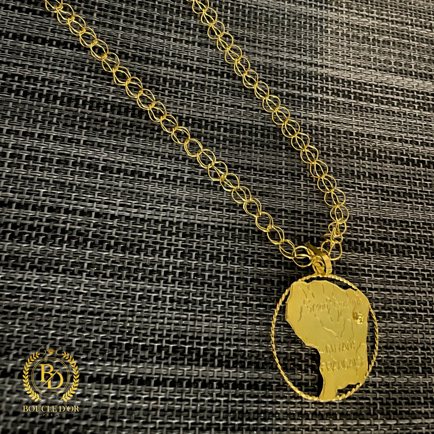 Chaîne Maille Haïtienne et Pendentif carte de Guyane